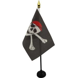 Piraten Rode Bandana Tafelvlag 15x10 cm - Jolly Roger Desk Vlag 15 x 10 cm - gouden speerblad - AZ FLAG