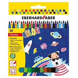 Eberhard Faber 551130 - Colori viltstiften in 30 intense kleuren, puntdikte 1 mm, uitwasbaar, in kartonnen doosje, om te tekenen, schilderen, kleuren, knutselen en schrijven