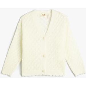 Koton Damesvest met V-hals, knoopsluiting, zacht aanvoelend, lange mouwen, ecru(010), 5-6 Jaar