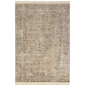 Nouristan Oosters tapijt – woonkamertapijt met franjes Oosterse vintage medaillon Naveh fluwelen tapijt voor woonkamer, slaapkamer, eetkamer, keuken, hal – olijfgroen, 135 x 195 cm