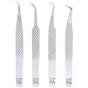 M LASH Set van 4 Diamond Grip Wimper Extensions Pincet - Japanse stalen Lash Supply (zilver)