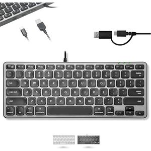 Macally Bedraad toetsenbord voor Mac met USB-hub (2x USB-C / 1x USB-A) - Compatibel klein Apple-toetsenbord met 2-in-1 USB-stekker - Bespaar ruimte met een USB C-toetsenbord voor Macbook Pro/Air, Mac