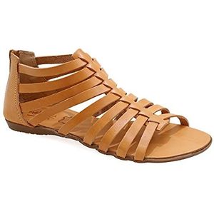 38 beige Emmanuela enkelhoge sandalen in oude Griekse stijl, handgemaakte gladiator sandalen gemaakt van leer, sandalen met open tenen en rits aan de achterkant van de schacht