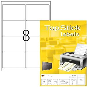 TopStick 8407 adresstickers A4, set van 32 (99,1 x 67,7 mm, 800 velle, papier, mat) zelfklevend, bedrukbaar, permanente klevende universele etiketten, 6.400 etiketten voor printer, wit