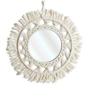 HOME DECO FACTORY, HD0216, D55 cm wall mirror with boho chic design, perfect for living room or bedroom, combining elegance and functionality, easy to install, beige color