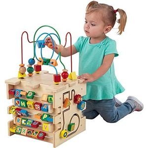 KidKraft 63298 Deluxe Activity Cube, houten kubus met kralendoolhof, voor baby‘s en grotere kinderen om kleuren, vormen, letters en getallen te leren kennen