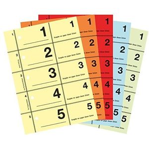 AVERY Zweckform 867-5 garderobenummers (A6, 2.500 genummerde afscheuren van 1-500 per blok, elk 100 stuks in een andere kleur, 5 blokken met elk 500 nummers) geel, oranje, rood, blauw, groen