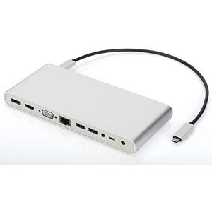 DIGITUS USB-C Docking Station - 11 poorten - 1x HDMI, 1x DP, 1x VGA (4K@30Hz) - 4x USB 3.0 / USB 2.0, 1x USB Type-C - RJ45 LAN, jack audio - Zilver