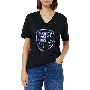 Blauer T-shirt met korte mouwen, 999 zwart, XS voor dames, 999 Zwart, 34 NL