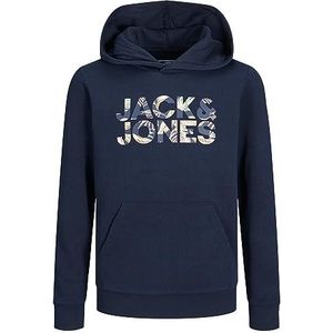 JACK&JONES JUNIOR Jjejeff Corp Logo Sweat Hood Noos Jnr Sweatshirt met capuchon voor jongens, Navy Blazer/Detail: Bloem, 152 cm