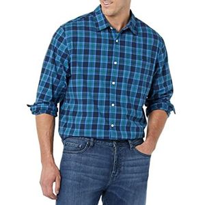 Amazon Essentials Regular-Fit Stretch Poplin overhemd met lange mouwen, indigo marineblauw geruit, XX-Large