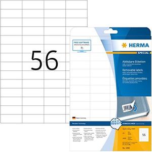 HERMA 5080 universele etiketten A4 afneembaar, klein, set van 32 (52,5 x 21,2 mm, 800 velles, papier, mat) zelfklevend, bedrukbaar, verwijderbaar en opnieuw klevende etiketten, 44.800 etiketten, wit
