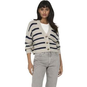 ONLY Onlcarolnice Stripe Cardigan KNT Noos gebreide jas voor dames, Pumice Stone/Stripes:Navy Blazer, L