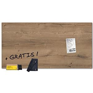 SIGEL SF476 Premium glazen magneetbord Artverum 91 x 46 cm natuurlijk hout, houtlook - set incl. 4 zwarte boardmarkers + reinigingsdoek