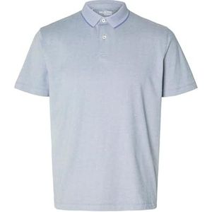 SELETED HOMME Slhleroy Ss Polo Noos Poloshirt voor heren, Blue Shadow/Detail: twist Egret, L