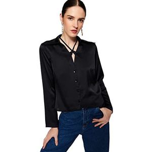 Trendyol Gewone basic kraag geweven overhemd voor dames, Zwart, 60