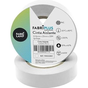 Brede isolatietape van wit pvc, ideaal voor elektriciens. Flexibel en duurzaam, 25 mm breed en 20 m lang, perfect voor het isoleren, aansluiten en beschermen van kabels.