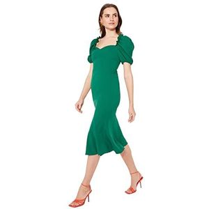 Trendyol Dames Party Midi Basic Getailleerde Geweven Jurk, Emerald, 64