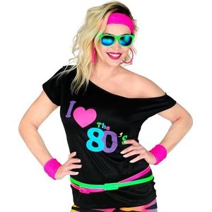 Widmann - T-shirt jaren 80, mouwloos shirt, I love 80s, discokoorts, neon, themafeest, carnaval