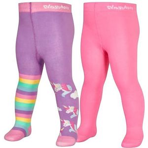 Playshoes Uniseks eenhoorn set van 2 panty's, paars/roze, normaal