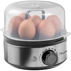 Bestron Eierkoker voor 7 eieren, met akoestische geluidssignaal en droogloopbeveiliging, traploze hardheidsinstelling voor drie standen, incl. maatbeker & eiersteker, kleur: zilver