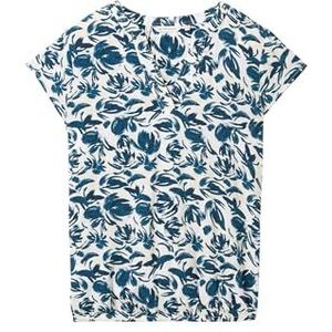 TOM TAILOR Damesblouse met korte mouwen met patroon, 35286 - blauw abstract bloemendesign, 42