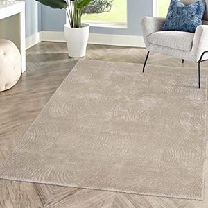 carpet city Laagpolig Vloerkleed voor de woonkamer, beige, 140 x 200 cm, kapper met 3D-effect, cirkelvormig patroon voor slaapkamer, hal, eetkamer