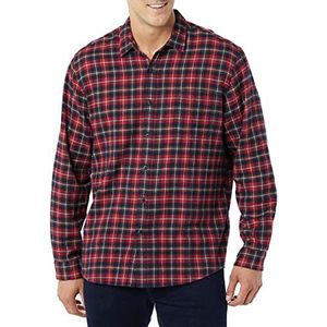 Amazon Essentials Men's Flanellen overhemd met lange mouwen (verkrijgbaar in grote en lange maten), Donkerrood Plaid, XXL
