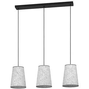 EGLO Hanglamp Alsager, 3-lichts pendellamp boven eettafel, eettafellamp van grijs vilt en zwart metaal, lamp hangend voor eetkamer, E27 fitting, 91 cm