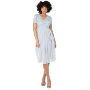 Maya Deluxe Dames verfraaide midi-avondjurk dames V-hals met korte mouw voor prom bruiloft bruidsmeisje, ijsblauw, 20, Lichtblauw, 46