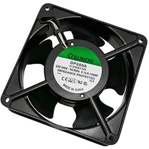 Sunon, Ventilator, art.nr.: DP200A2123XST, buitenafmetingen: 120x120x38mm, AC, 230V, 2700U/min, max. volume: 44dB(A), glijlager