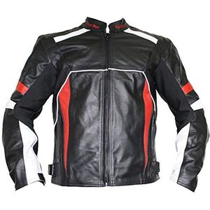 German Wear Lederen jas motorjas gemaakt van rundleer combijack, zwart/rood/wit, 2XL