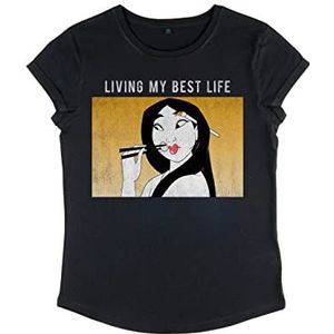 Disney Dames Mulan Meme Organic Rolled Sleeve T-Shirt, Zwart, XL, zwart, XL