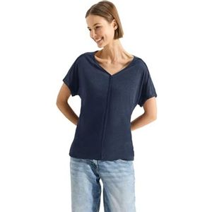 Cecil Linen_Solid T-shirt voor dames, blauw (mid blue), S