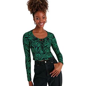Trendyol Dames vrouw getailleerde Bodycon Scoop hals gebreide blouse shirt, groen, L, Groen, L