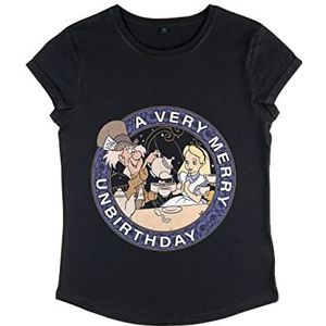 Disney Alice in Wonderland - Very Merry Unbirthday Women's Rolled-sleeve Black L