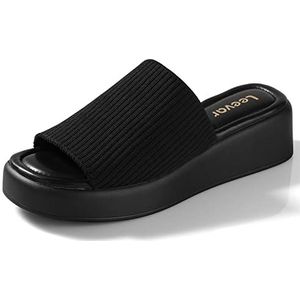 Leevar Nude White Black Platform Wedges Sandals for Women - Soft Memory Foam Padded Backless Slip On Comfy Square Open Toe Mules Summer Casual Flatform Platform Wedge Sandals Slides for Women