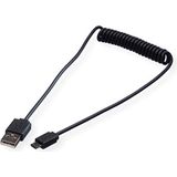 USB Micro B naar USB-A spiraalkabel - USB2.0 - tot 2A / zwart - 1 meter