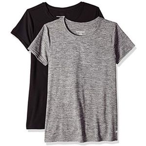 Amazon Essentials Dames Tech Stretch T-shirt met korte mouwen en ronde hals (verkrijgbaar in grote maten), 2-Pack, Donkergrijs Ruimteverf/Zwart, XL