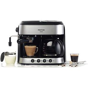 PRIXTON Bari dubbele koffiemachine/espressomachine, 3-in-1: espresso, American and Cappuccino, 15 bar druk, vermogen 1850 W, dubbel systeem Italiaans en Amerikaans druppelsysteem, geïntegreerde