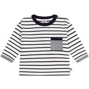 Petit Bateau Katoenen baby-T-shirt met lange mouwen, gestreept, Marshmallow/Smoking, 3 Maanden