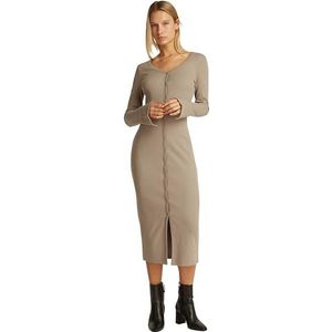 Calvin Klein Jeans Dames Woven Label LS Rib Jurk J20J224830 Andere Jurken, Grijs (Taupe Grijs), XS, Grijs (Taupe Grijs), XS