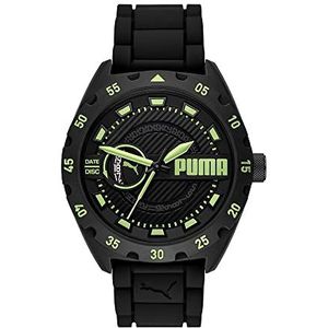 Puma Street Horloge voor heren, kwartsuurwerk met polyurethaan, silicone, lederen of roestvrij stalen band, Zwart en groen, 48MM