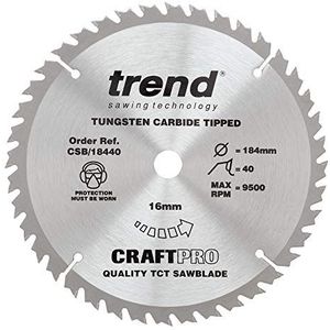 Trend CraftPro crosscut TCT-afkortzaagblad, 184 mm x 40 tanden x 16 mm asgat, wolfraamcarbide getipt, CSB/18440