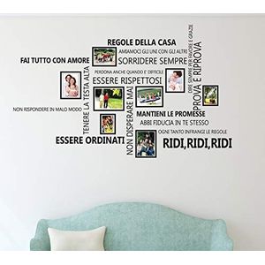 Wallflexi Familie Citaten Italiaanse Vogelkooi Muurstickers met fotolijst, Vinyl, Meerkleurig, 90 x 30 x 0,05 cm