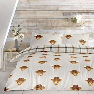 Fusion Home Furnishings Beddengoedset Highland Cow, onderhoudsvriendelijk, polykatoen, oker geel, Super King