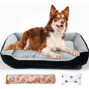 Hondenbed voor grote middelgrote honden, wasbaar, pluizig hondenbed, antislip onderkant, hondenmand, zachte bekleding, hondenbank, verhoogde randen, hondenbed, 80 x 60 x 15 cm, grijs