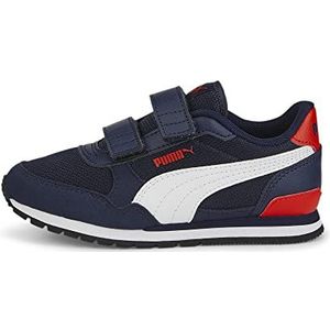 PUMA St Runner V3 Mesh V PS, uniseks sportschoenen voor kinderen, wit/rood (Peacoat PUMA PUMA Red), 30 EU