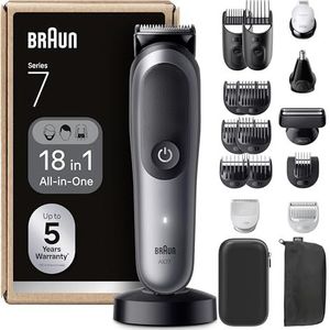 Braun All-in-One Series 7 Groomingset 18-in-1, ProBlade-lemmet, AutoSense-technologie, 120 min accu, AIO7585, grijs