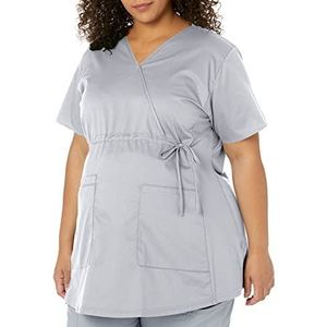 WonderWink 145AGREYSM Wonder Work Zwangerschaps Mock Wrap Top, Grijs, Standaard-S Maat